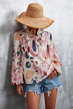 Printed Tie Neck Puff Sleeve Blouse (4)