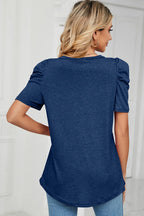 Heathered V-neck Puff Sleeve T-shirt (8)