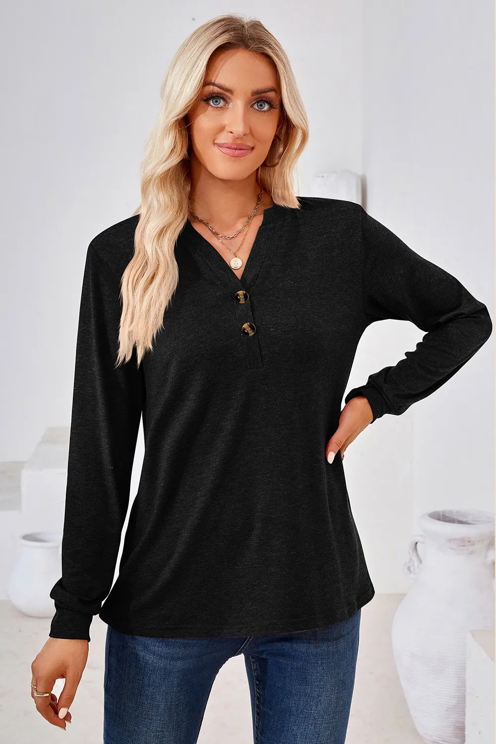 Notched Button Detail Long Sleeve T-shirt (14)