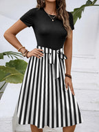 Striped Round Neck Short Sleeve Dress (18)