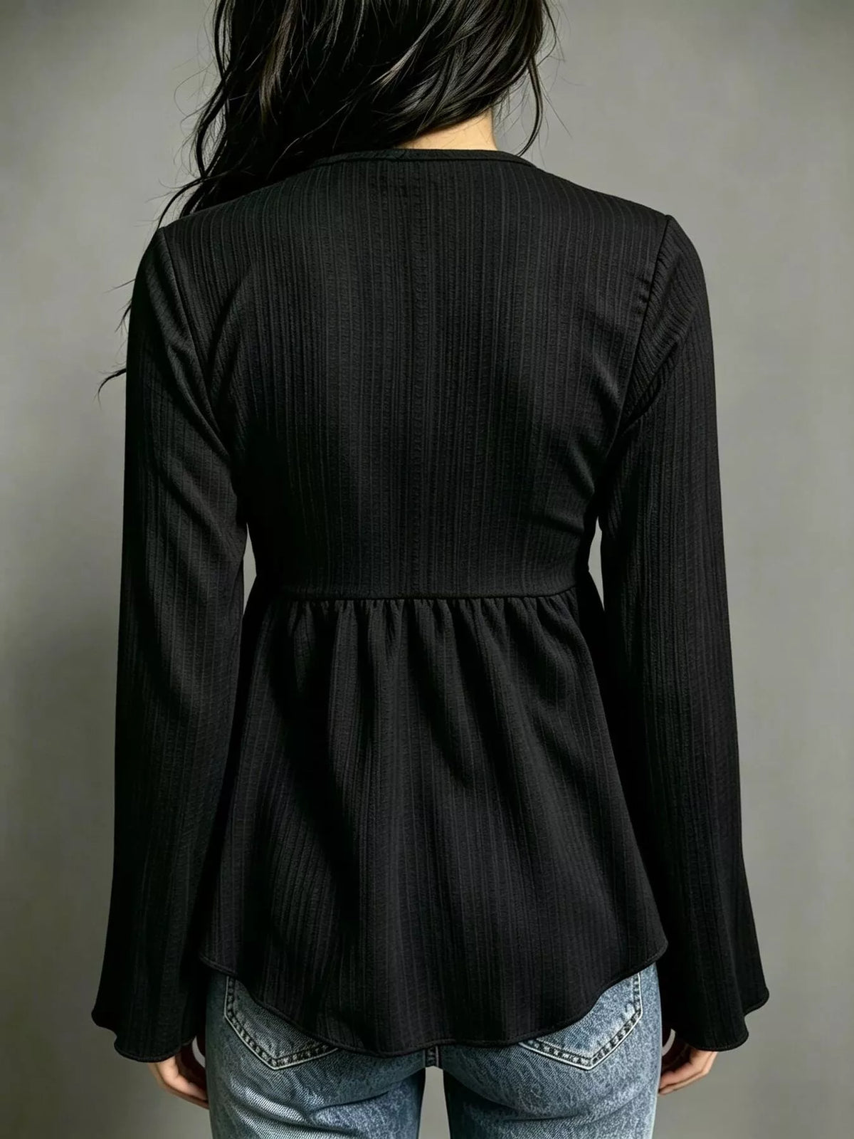 Tie-front Flare Sleeve Blouse (13)