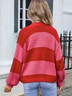 Striped Open Front Dropped Shoulder Cardigan (2)