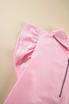 Textured Ruffled Sleeve Zipped Top Wide Leg Pants Set (21)