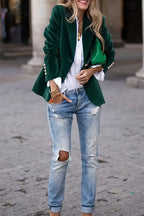 One Button Lapel Collar Long Sleeve Blazer (5)