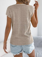 Texture Knit Button Up Cap Sleeve Cardigan (2)