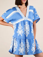 Printed V-neck Short Sleeve Mini Dress (18)