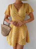 Floral Flutter Sleeve Wrap Mini Dress (2)
