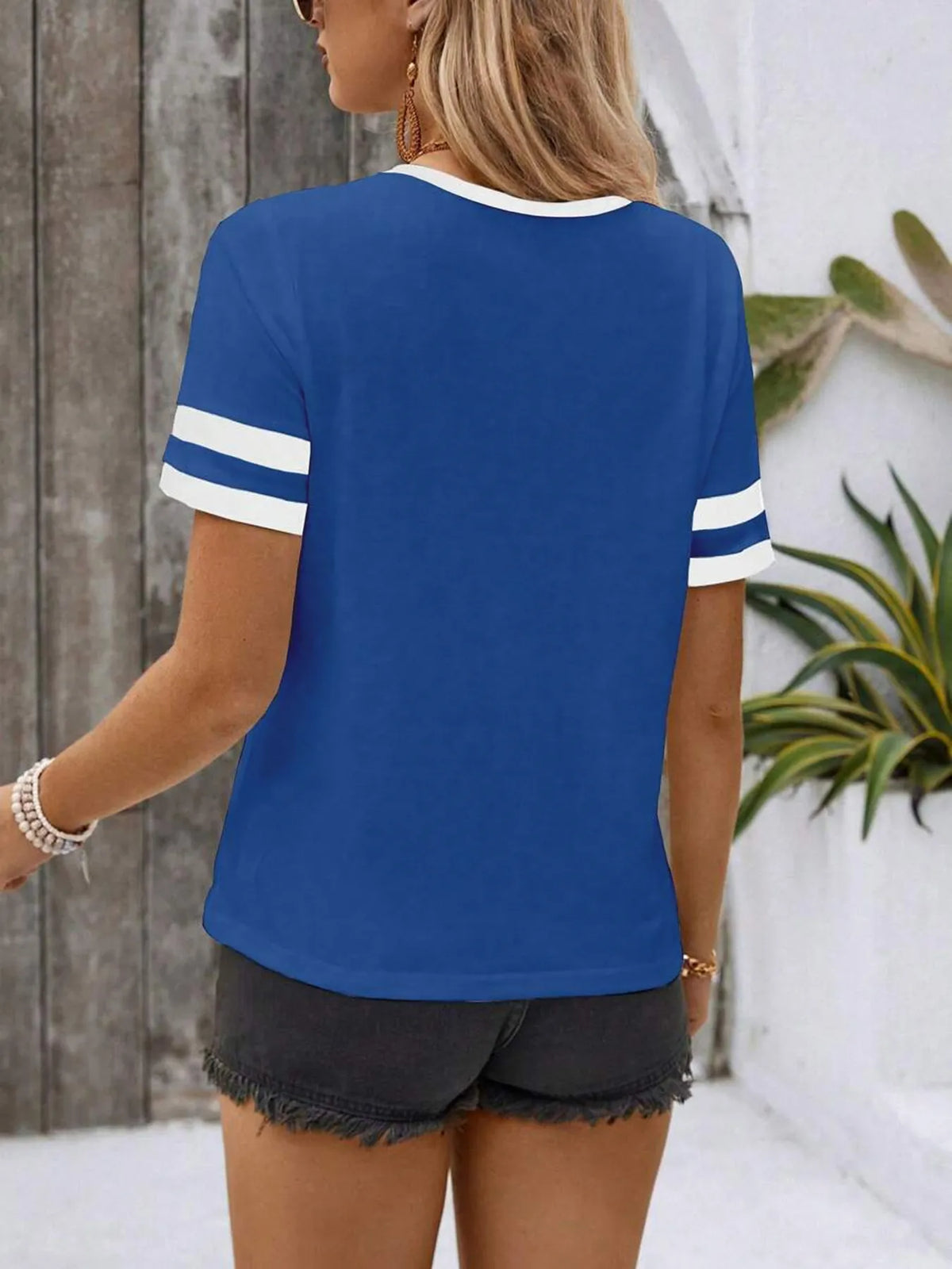 Striped Short Sleeve Half Zip Top (3)