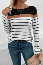 Striped Round Neck Long Sleeve T-shirt