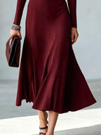 Full Size Mock Neck Cut-out Long Sleeve Midi Dress Plus (15)