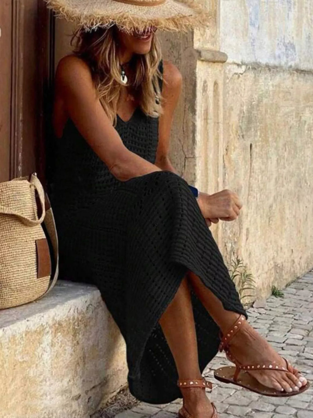 Sleeveless Crochet Knit Cover Up Maxi Dress (6)