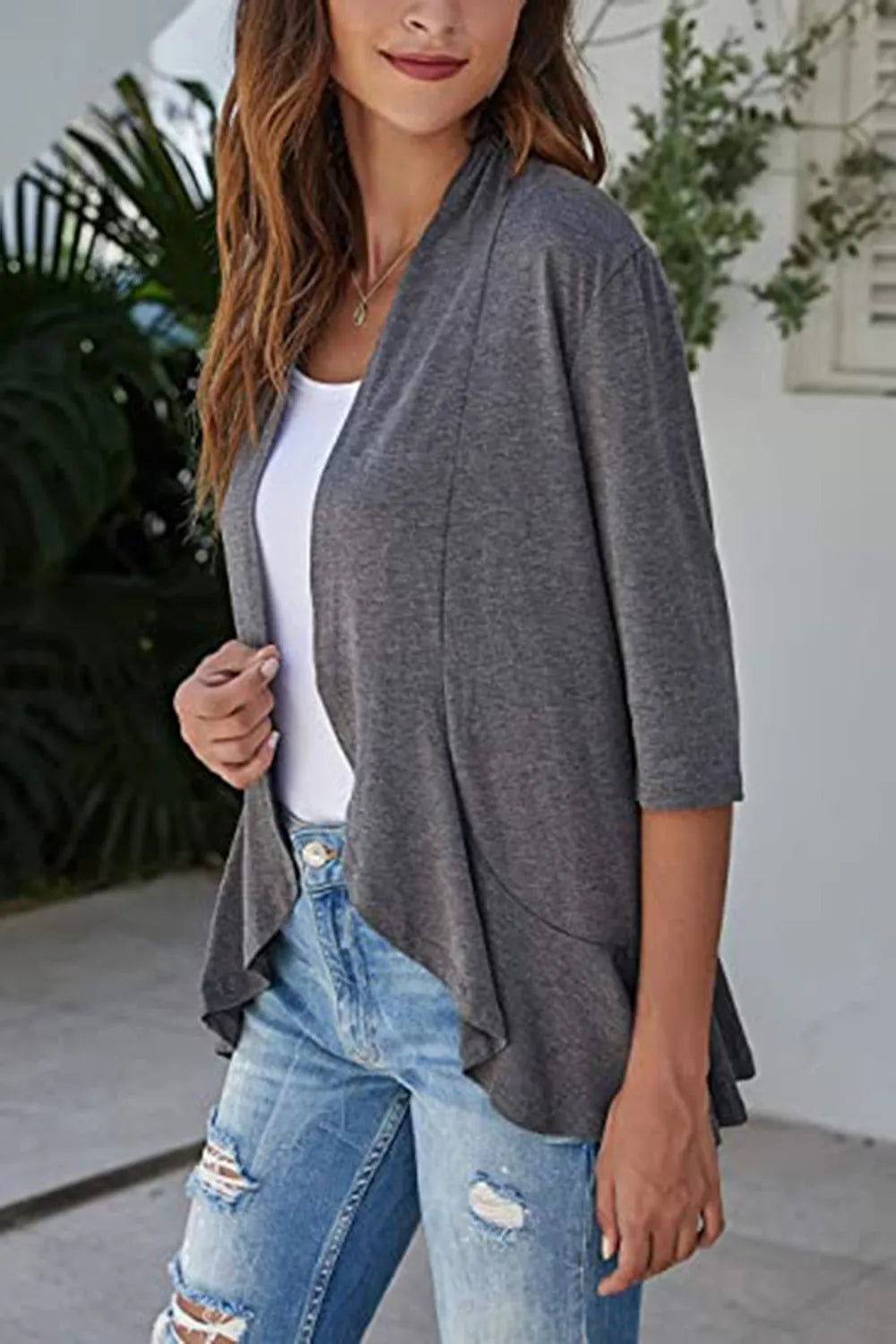 Open Front Three-quarter Sleeve Cardigan (10)
