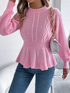 Cable Knit Round Neck Peplum Sweater (9)