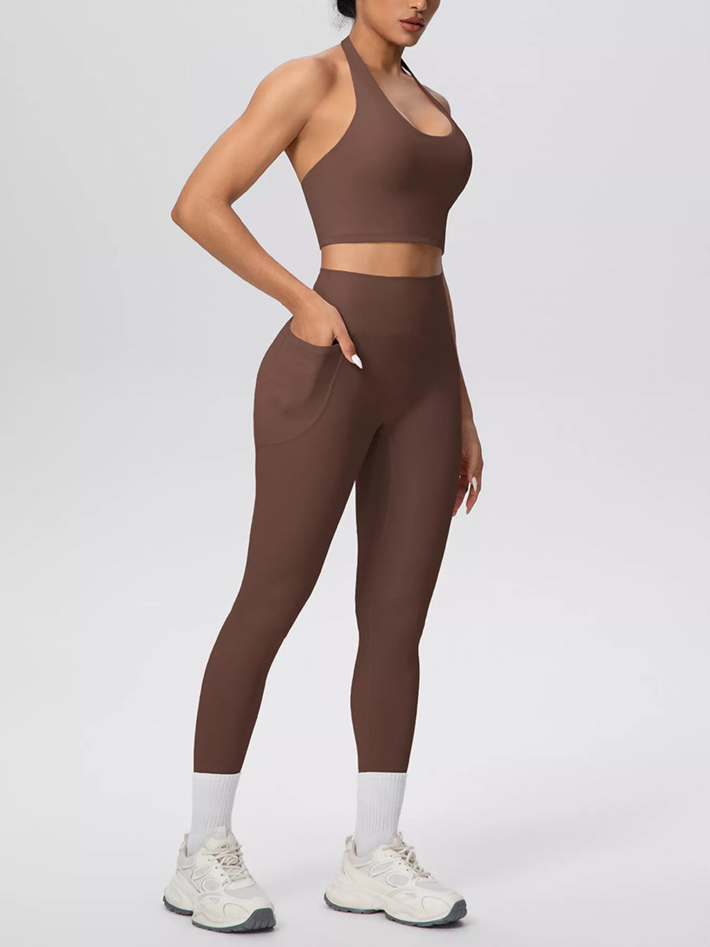 Halter Neck Crop Top High-waisted Leggings Active Set (4)