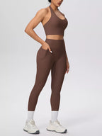 Halter Neck Crop Top High-waisted Leggings Active Set (4)