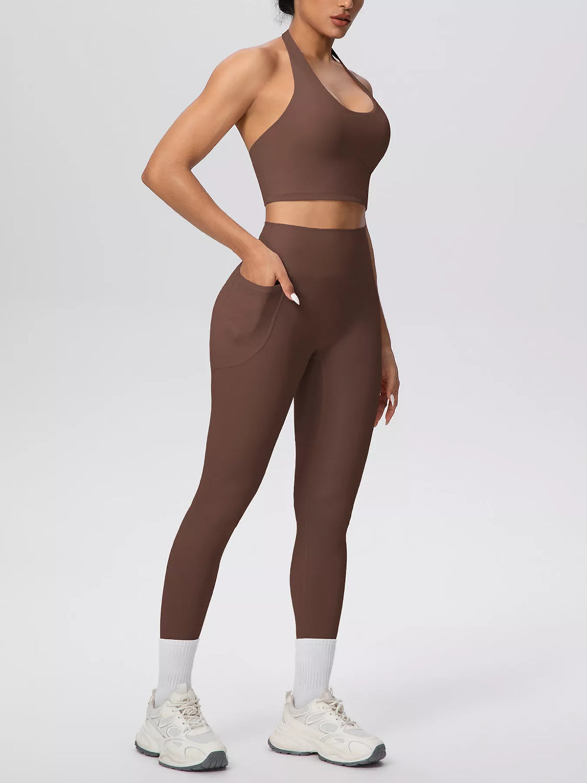 Halter Neck Crop Top High-waisted Leggings Active Set (4)