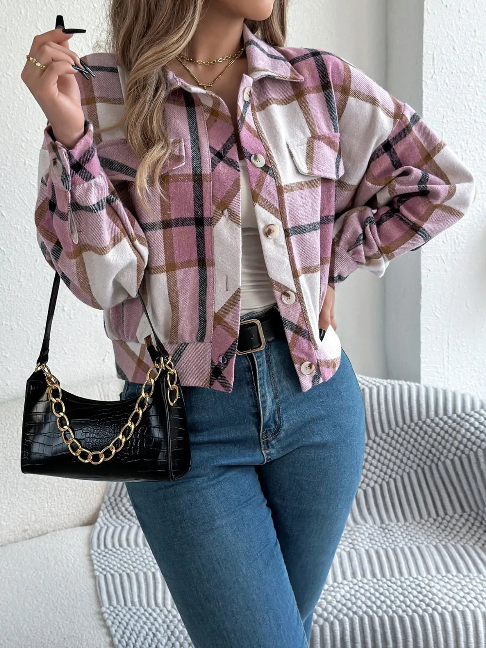 Plaid Button Up Long Sleeve Jacket (14)