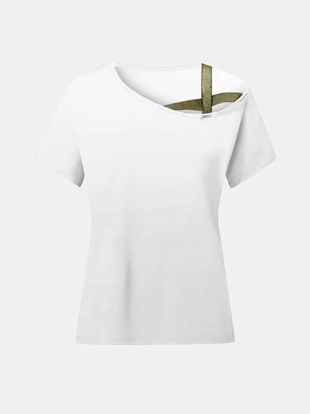 Asymmetrical Neck Short Sleeve T-shirt (6)