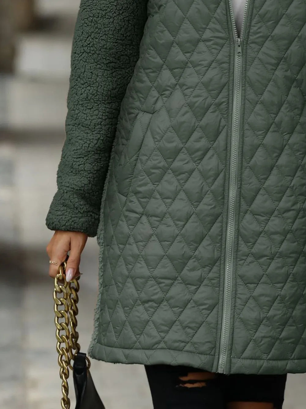 Texture Zip Up Long Sleeve Hooded Coat (14)