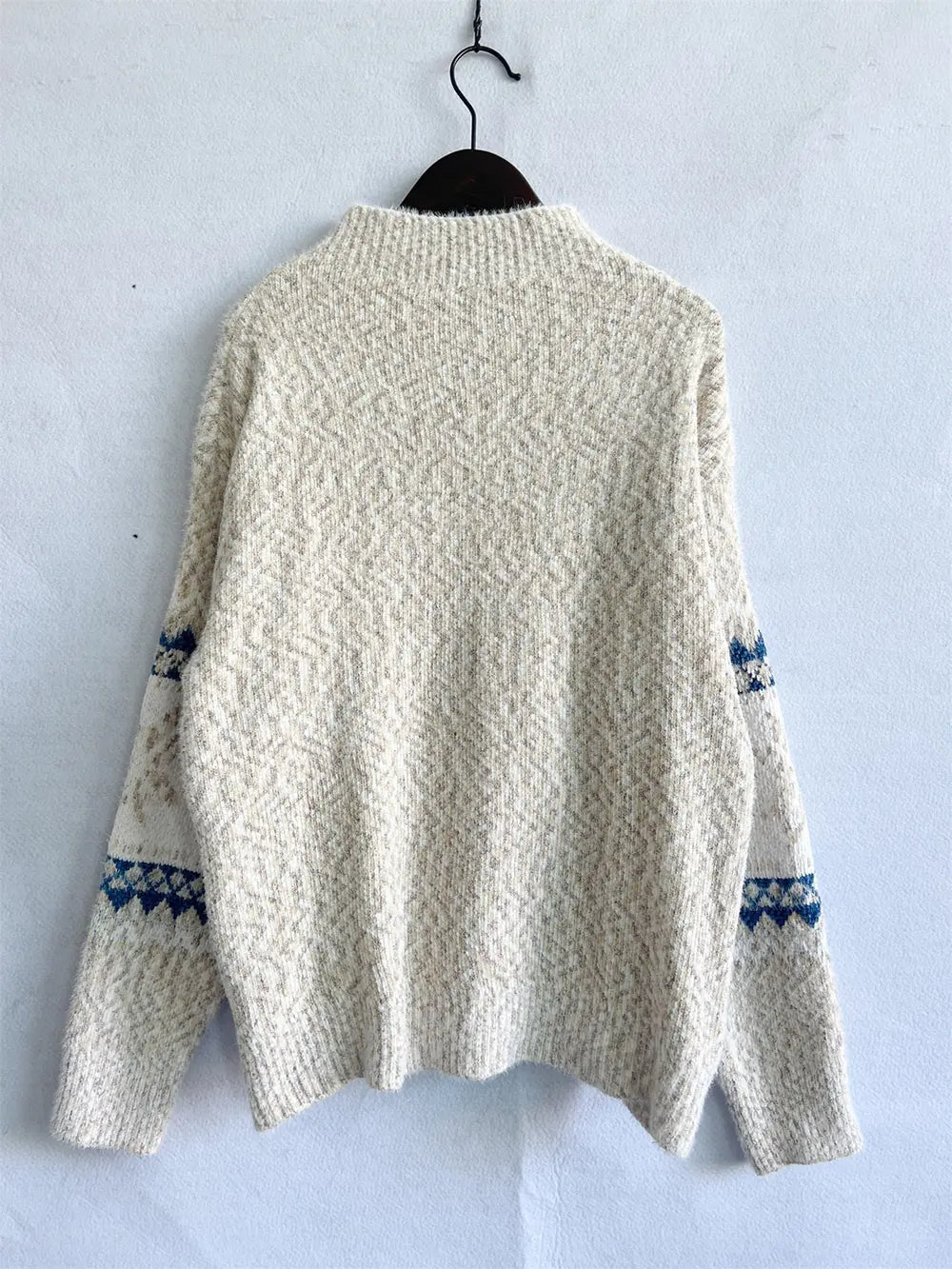 Geometric Mock Neck Dropped Shoulder Sweater (4)