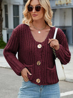 Round Neck Button Up Cardigan Pockets (9)