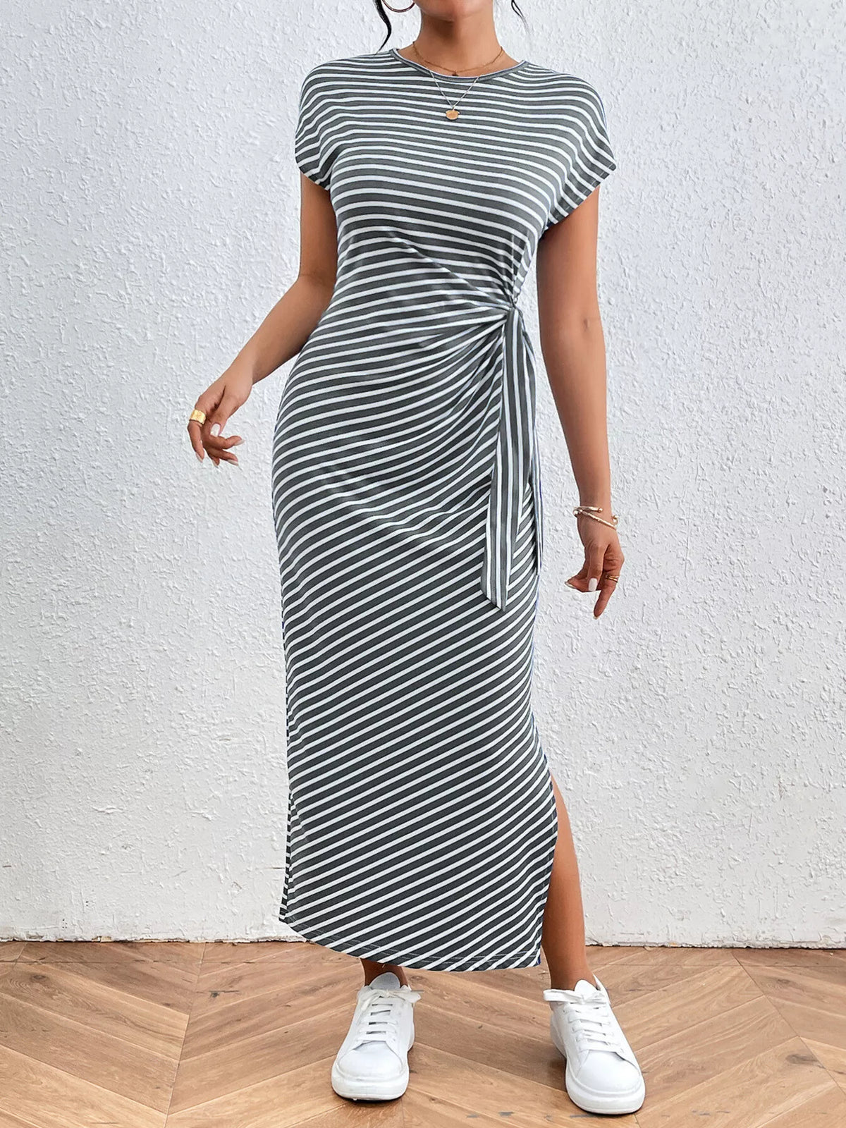 Striped Tie-waist Midi Dress (16)