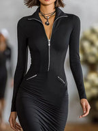 Full Size Zip-front Bodycon Midi Dress Plus (2)