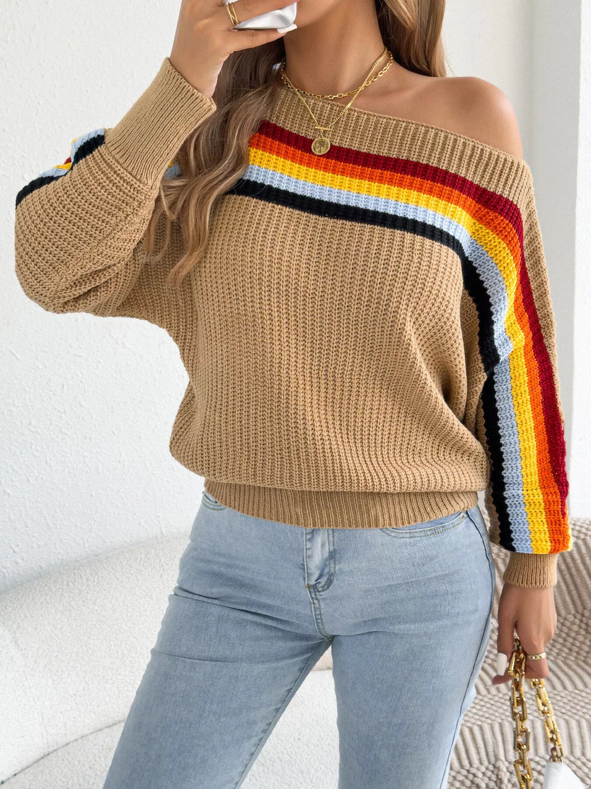 Striped Knit Boat Neck Sweater (9)