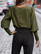 Back Button Lantern Sleeve Blouse (17)