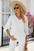 V-neck Three-quarter Sleeve Top (5)