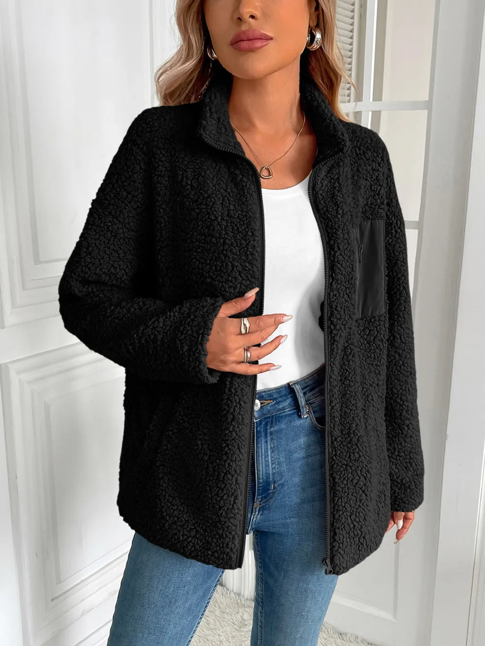 Zip Up Long Sleeve Fuzzy Jacket (21)