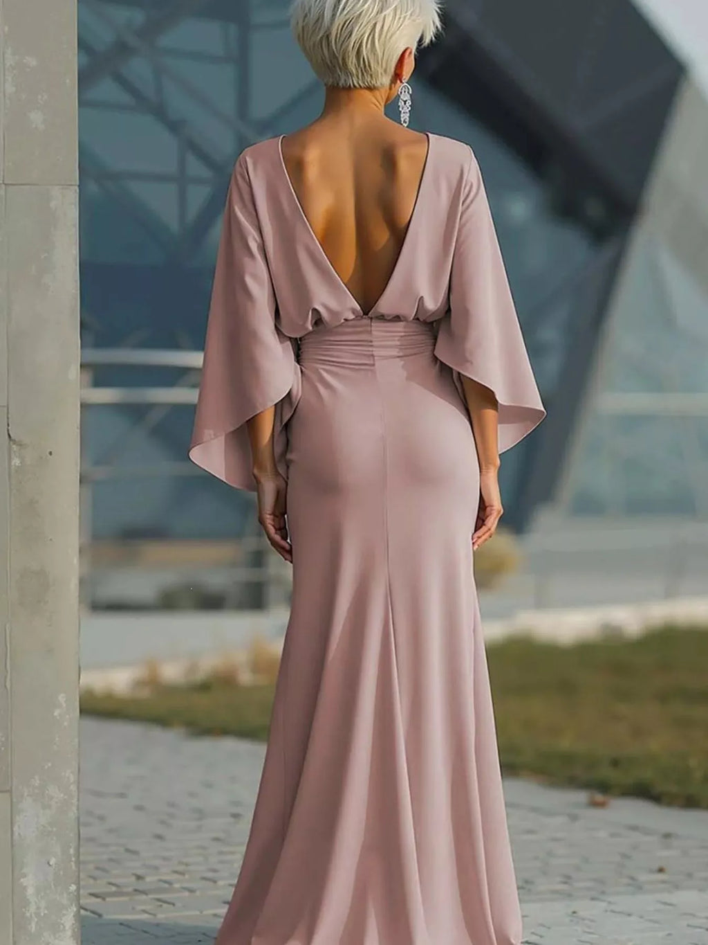 Batwing Sleeve Ruched Maxi Dress (4)