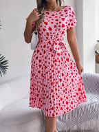 Heart Print Short Sleeve Tie Waist Dress (4)