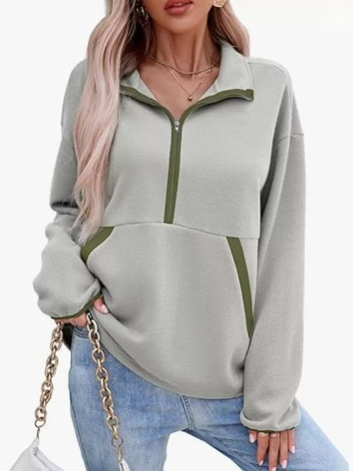 Half Zip Dropped Shoulder Sweatshirt (5)