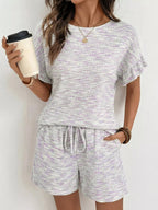 Ruffle Sleeve Textured Top Shorts Set (26)