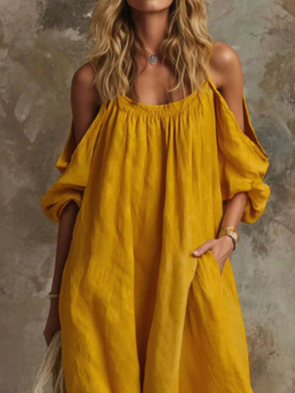 Full Size Cold-shoulder Linen Maxi Dress Plus (3)