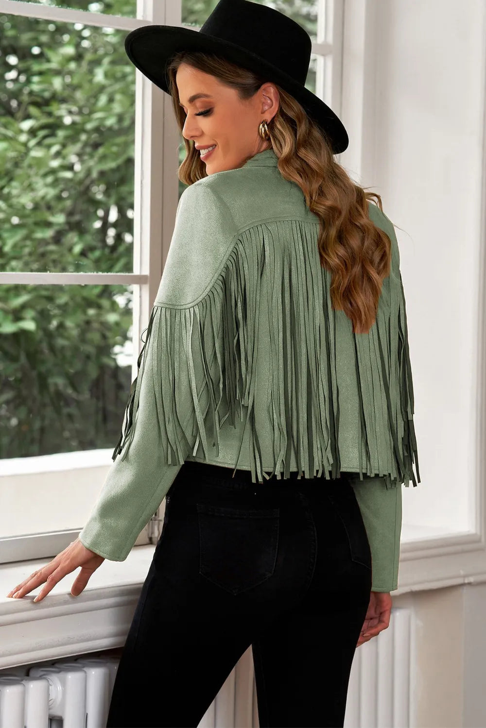 Fringe Trim Lapel Collar Cropped Blazer (13)