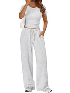 Round Neck Short Sleeve Tee Pants Set (2)