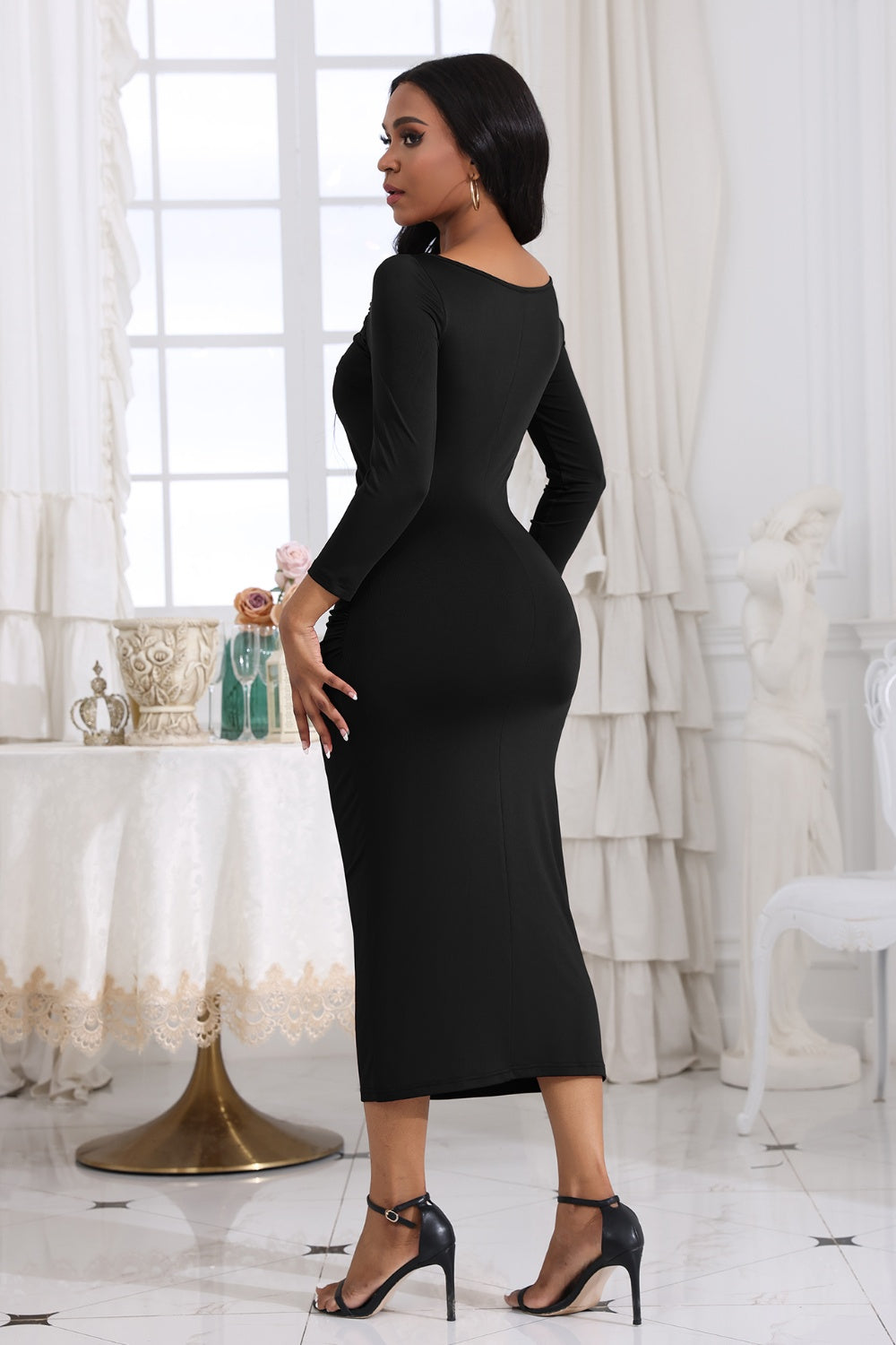 Ruched Boat Neck Midi Dress (6)
