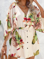 Block Drawstring Waist Button Up Dress (10)