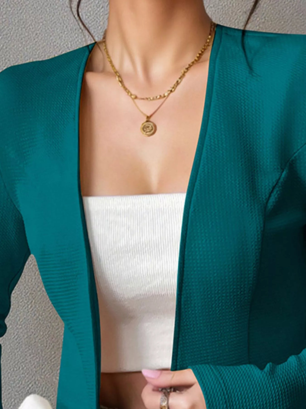 One Button Long Sleeve Blazer (30)