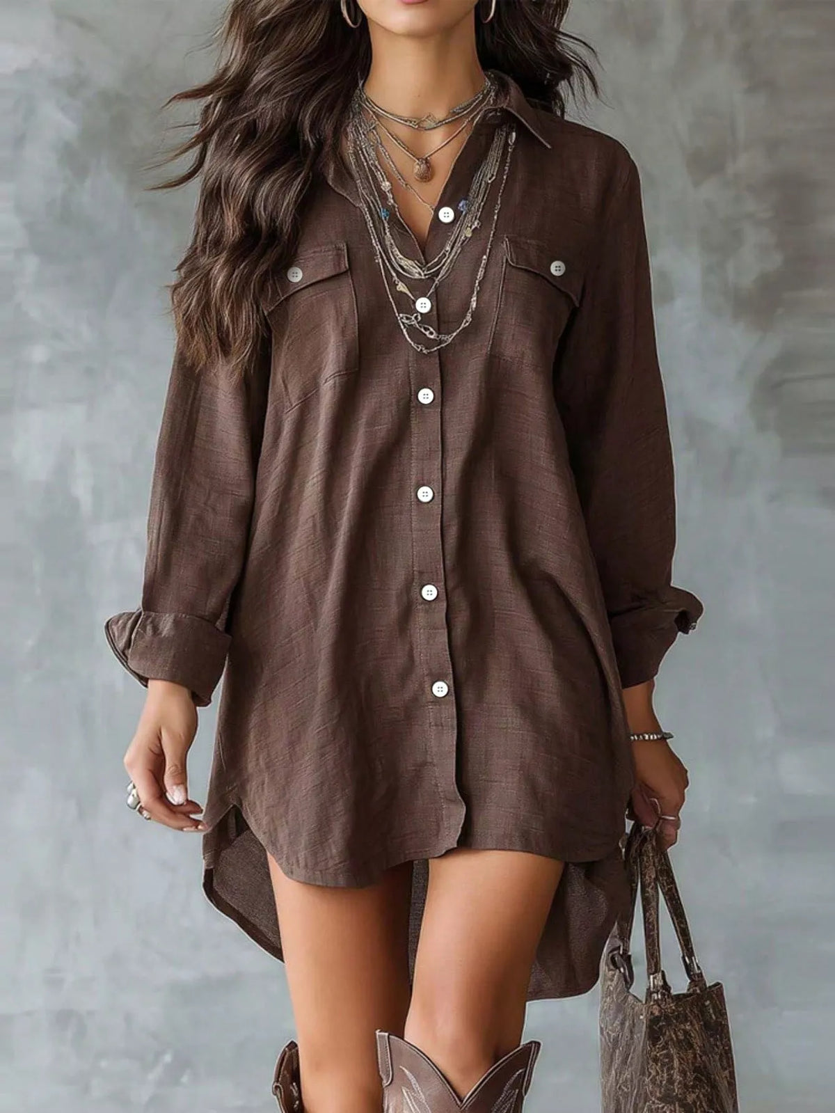 Casual Linen Shirt Dress Pockets (4)