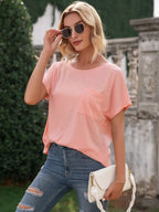 Pocketed Round Neck Short Sleeve T-shirt (19)