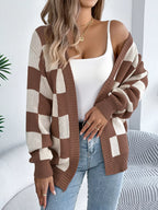 Checkered Pattern Open Front Cardigan (13)
