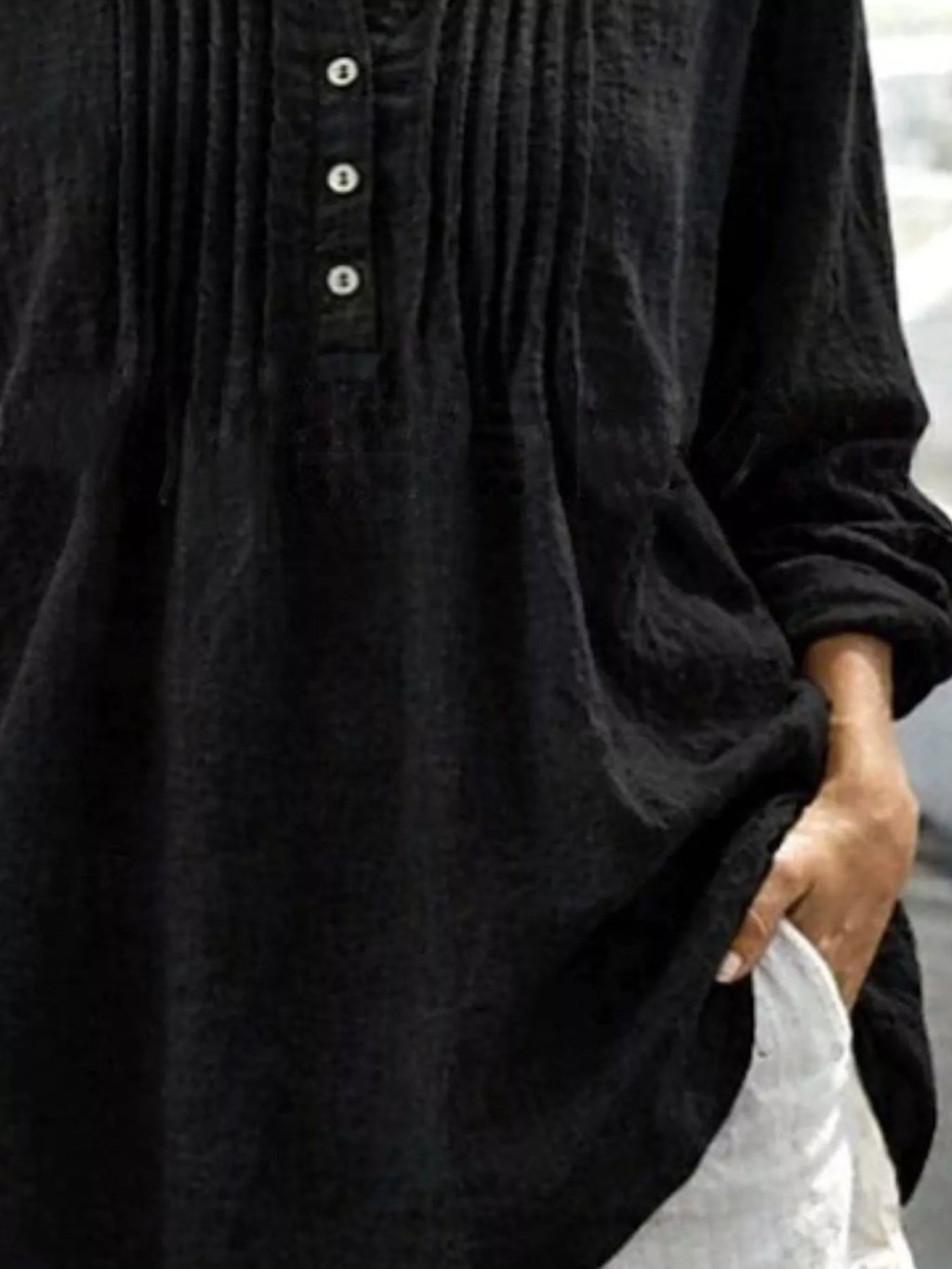 Casual Button Detail Long Sleeve Linen Shirt (3)