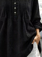Casual Button Detail Long Sleeve Linen Shirt (3)