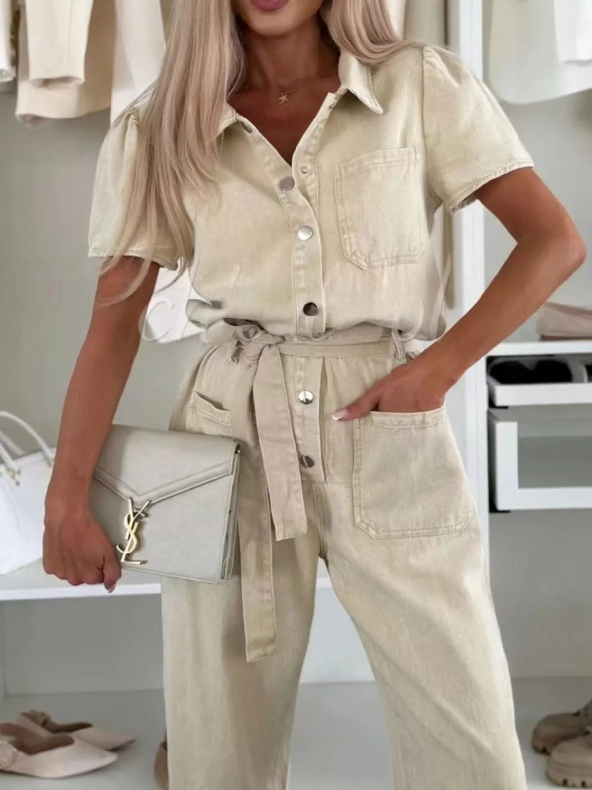 Vintage Wash Short Sleeve Denim Jumpsuit (7)