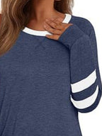 Casual Striped Round Neck T-shirt (2)