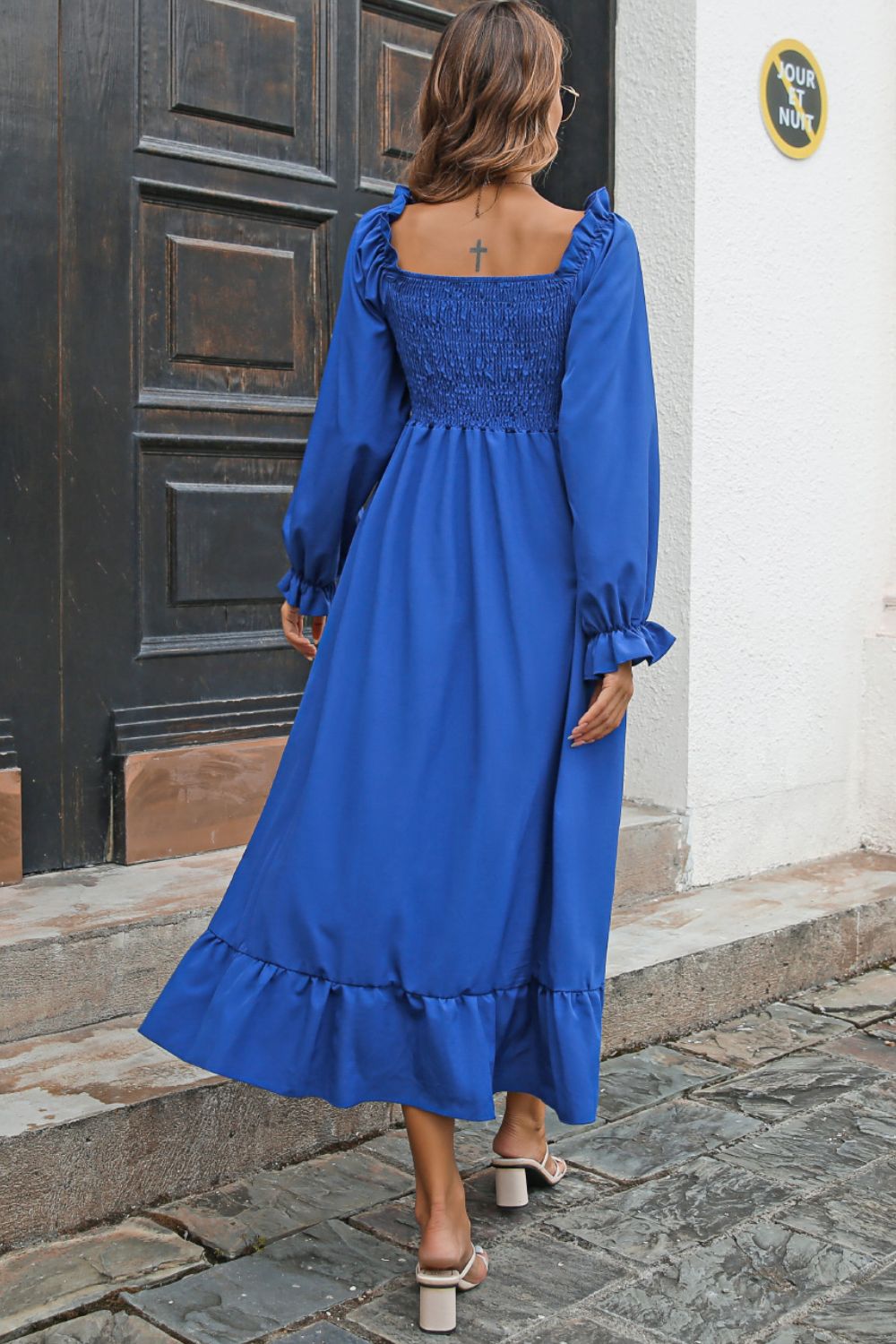 Smocked Ruffle Hem Flounce Sleeve Dress (16)
