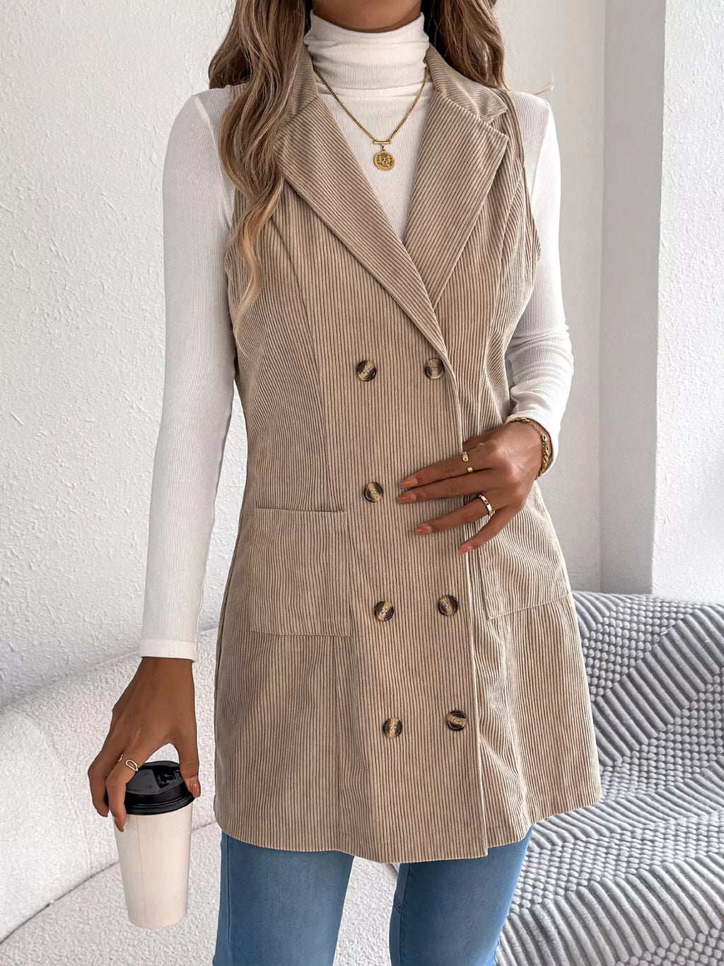 Double-breasted Long Vest Coat (3)
